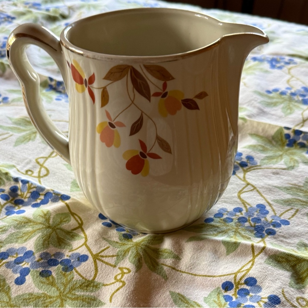 Vintage Floral Cream Pitcher brown, gold and orange